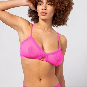 Understatement cutout mesh lace triangle bralette neon pink